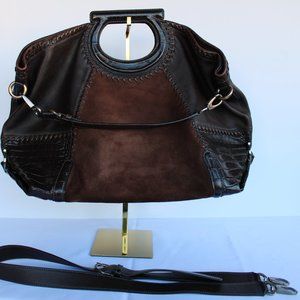 Pre-Owned Salvatore Ferragamo Gancini - Brown Suede and Leather crossbody bag
